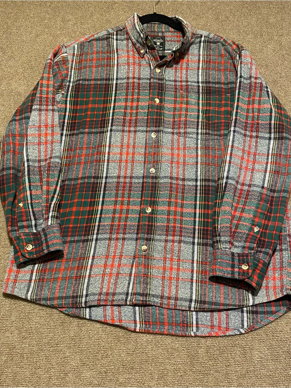 RedHead Men's Red, Green & Gray Plaid Flannel Button-Down Shirt Large